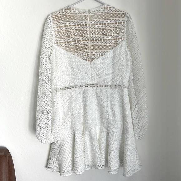 NWT Monique Lhuillier White Macramé Lace Mini Dress Size 10 - Picture 6 of 7